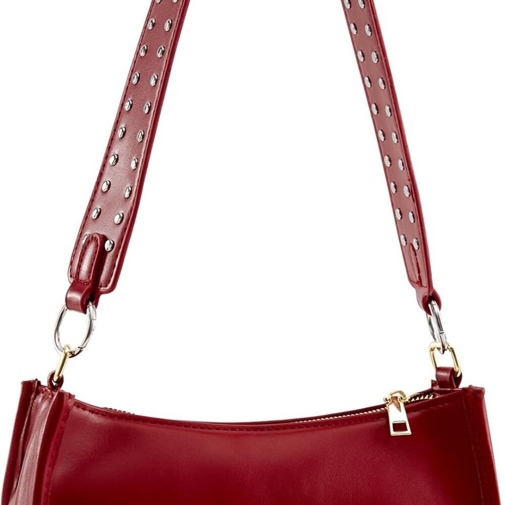 Red PU Leather Shoulder Bag with Removable Straps for Women, Stylish Clutch and